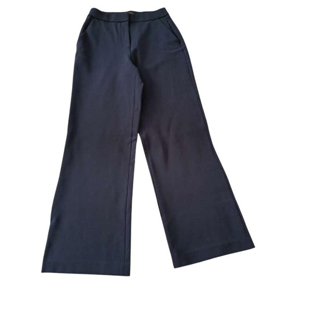 Quince Navy Blue Ultra Stretch Ponte Trouser Wide Leg Pants S W27 High Waisted - Picture 2 of 16